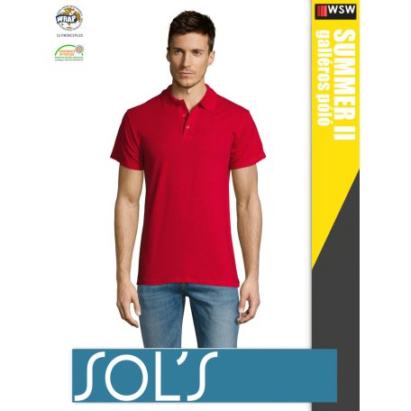 Sol's SUMMER II RED galléros pamut férfi póló - 170 g/m2