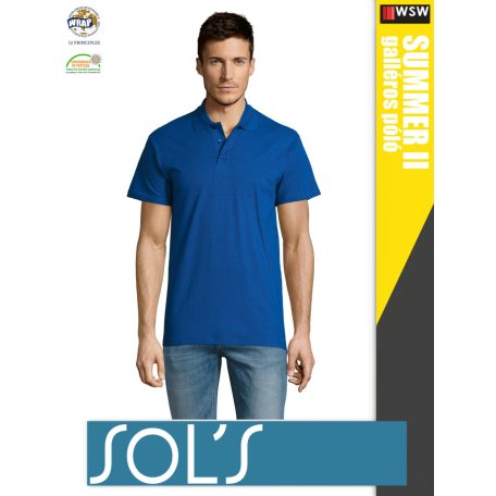 Sol's SUMMER II ROYALBLUE  galléros pamut férfi póló - 170 g/m2