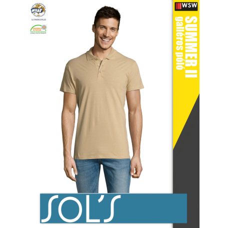 Sol's SUMMER II SAND galléros pamut férfi póló - 170 g/m2