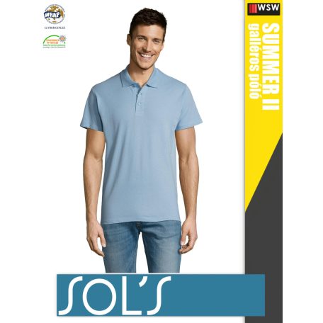 Sol's SUMMER II SKYBLUE galléros pamut férfi póló - 170 g/m2