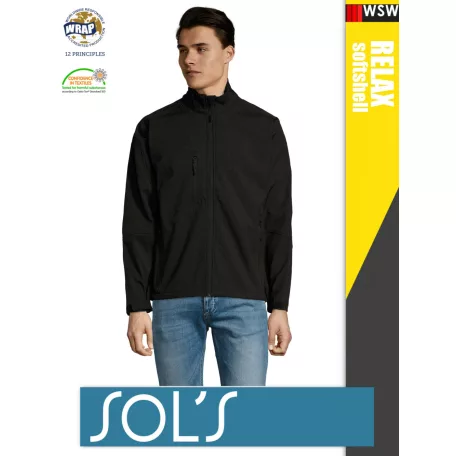 Sol's RELAX BLACK technikai sofshell férfi kabát - 340 g/m2