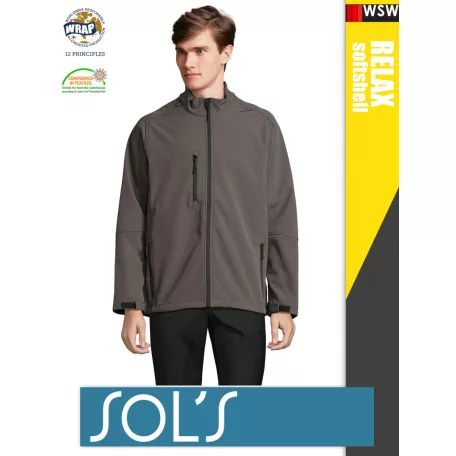 Sol's RELAX CHARCOALGREY technikai sofshell férfi kabát - 340 g/m2