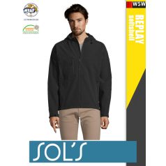   Sol's RELAX BLACK technikai sofshell férfi kapucnis kabát - 340 g/m2