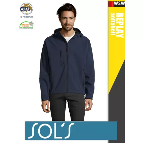 Sol's RELAX FRENCHNAVY sofshell férfi kapucnis kabát - 340 g/m2