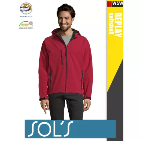 Sol's RELAX RED technikai sofshell férfi kapucnis kabát - 340 g/m2