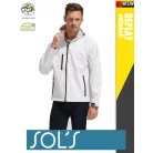 Sol's RELAX WHITE technikai sofshell férfi kapucnis kabát - 340 g/m2