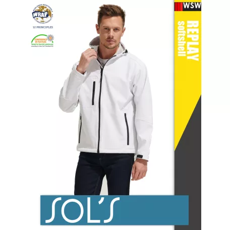 Sol's RELAX WHITE technikai sofshell férfi kapucnis kabát - 340 g/m2