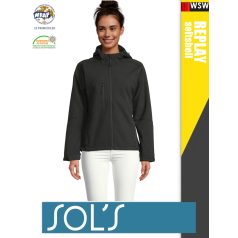   Sol's RELAX BLACK technikai sofshell női kapucnis kabát - 340 g/m2