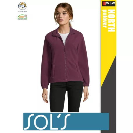 Sol's NORTH BURGUNDY zippzáros polár női pulóver - 300 g/m2