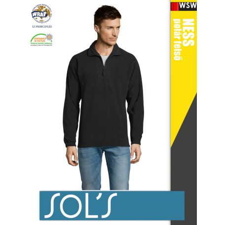 Sol's NESS BLACK zippzáros polár férfi pulóver - 300 g/m2