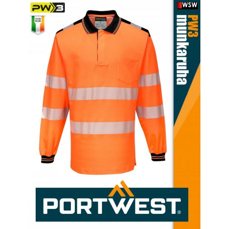 Portwest PW3 ORANGE jólláthatósági hosszúujjú galléros póló - munkaruha