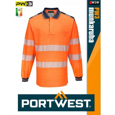 Portwest PW3 ORANGENAVY jólláthatósági hosszúujjú galléros póló - munkaruha