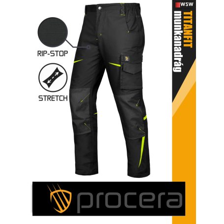 Procera TITANFIT BLACK rip-stop hasadásmentes technikai deréknadrág - munkaruha