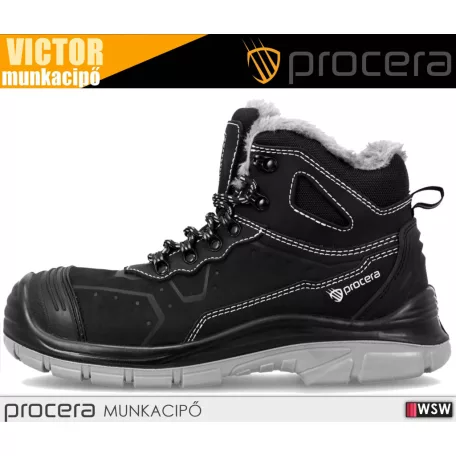 Procera VICTOR BLACK S3 bélelt bundás technikai fémbetétes munkacipő - munkabakancs