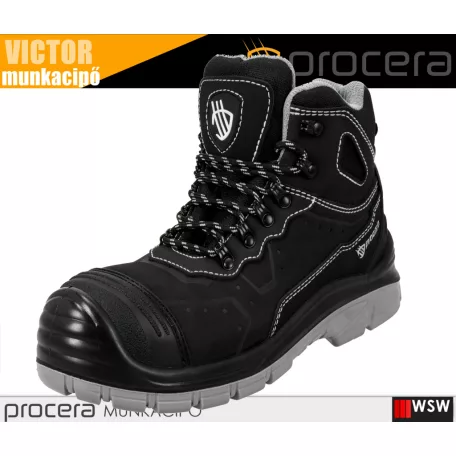 Procera VICTOR BLACK S3 bélelt bundás technikai fémbetétes munkacipő - munkabakancs