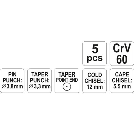 Yato CRV véső-kiütő készlet 5 db-os - szerszám