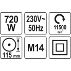 Yato elektromos sarokcsiszoló gép 115 mm - 720W - elektromos kisgép