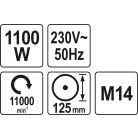 Yato elektromos sarokcsiszoló gép 125 mm - 1100W - elektromos kisgép