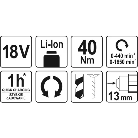 Yato akkumulátoros fúrócsavarozó 18V - 40 Nm (csak gép) - elektromos kisgép
