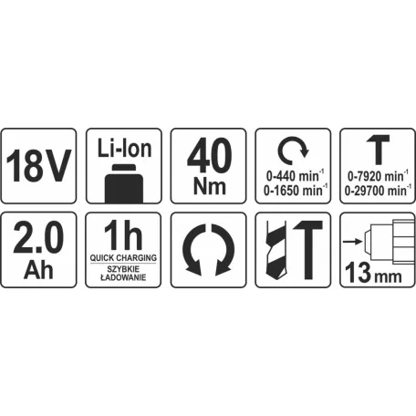 Yato akkumulátoros fúrócsavarozó 18V - 40Nm (csak gép) - elektromos kisgép