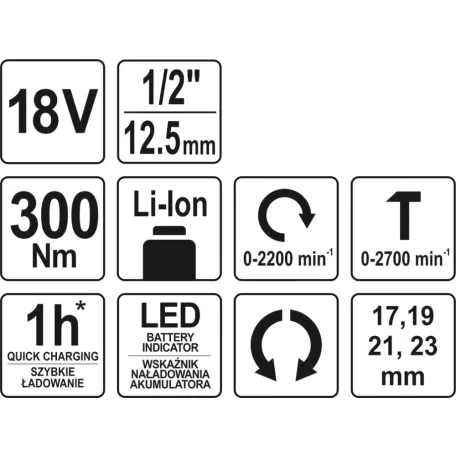 Yato akkumulátoros ütvecsavarozó 18V - 300 Nm (csak gép) - elektromos kisgép