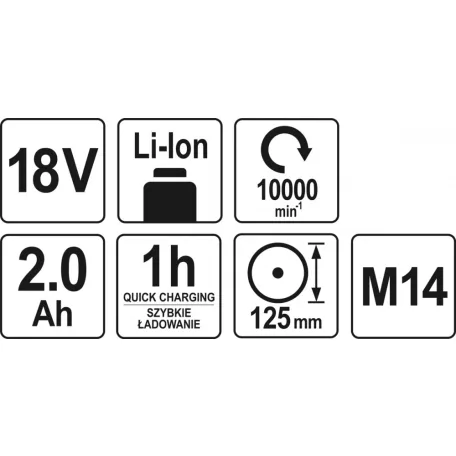 Yato akkumulátoros sarokcsiszoló M14 - 18V - elektromos kisgép