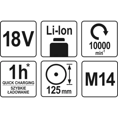 Yato akkumulátoros sarokcsiszoló M14 - 18V (csak gép) - elektromos kisgép