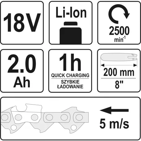 Yato akkumulátoros ágvágó 18V - 200-280 cm - elektromos kisgép