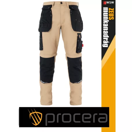 Procera ZEUS SAND 2in1 rip-stop hasadásmentes levehető szárú rövid és slimfit deréknadrág - munkaruha